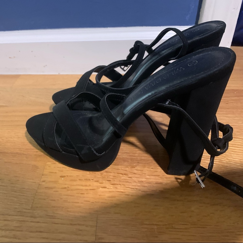 Black strappy block heels
